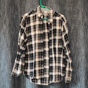Eddie Bauer Black and White Plaid Button-Down Shirt